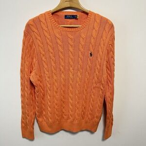 Polo Ralph Lauren Cable Knit Sweater Size XL Orange Cotton Preppy Ivy League